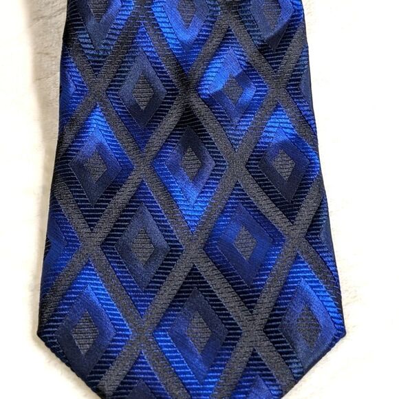 Barcelino Vintage Men's Handmade in Italy 100% Silk Tie Diamond Check Motif - Picture 9 of 13